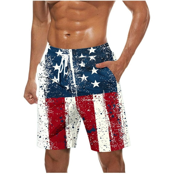 Swim Trunks for Men Usa 4Th of July Patriotic Board Shorts American Flag Star Pattern Sweatpants Quick Dry Board Shorts with Zip Pockets Bathing Suits Beach Swimwear