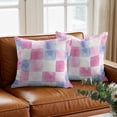thumbnail image 3 of Abstract Plaid Spring Throw Pillow Cover Pink Blue Purple Colorful Tartan Cotton Linen Cushion Cover Throw Pillow Case with Invisible Zipper for Couch Sofa Bed Chair Car 16x16 Inch, 3 of 9