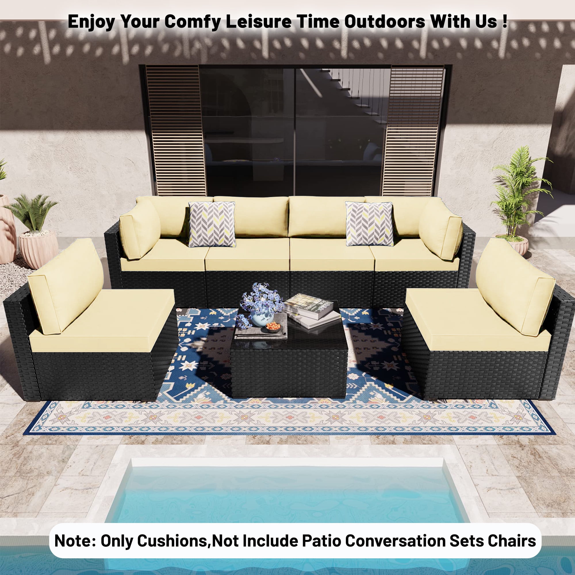 14 Piece Outdoor Replacement Cushions for Patio Furniture, Water-Repellent Outdoor Sectional Cushions for 6 Seat Sectional Patio Conversation Sets, Patio Sofa Cushions for Outdoor Couch
