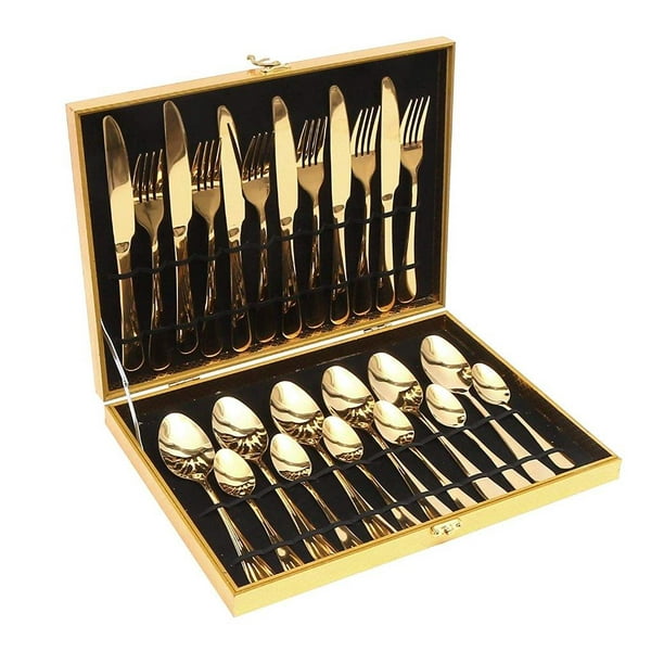 Elegantoss 24pcs Stainless Steel Flatware Tableware Gold Colored