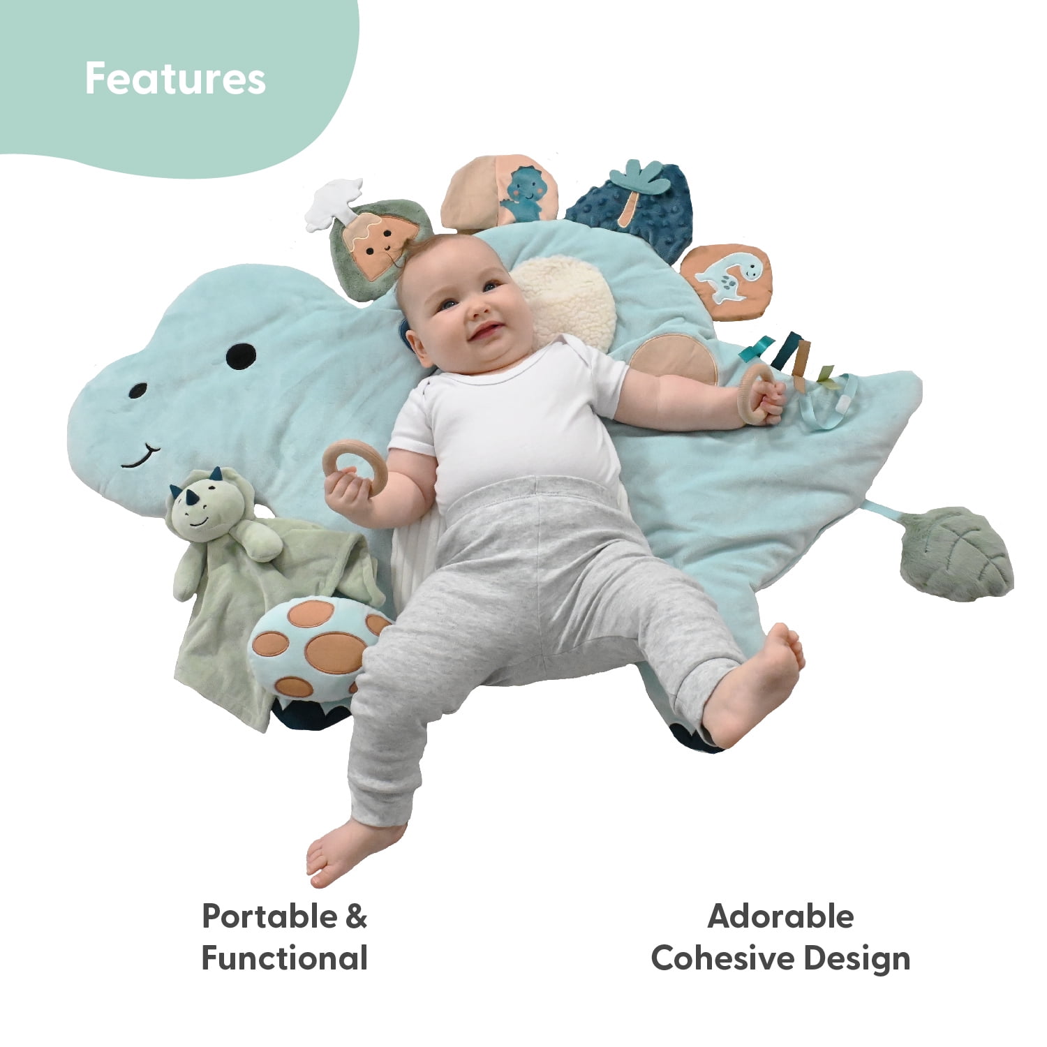 The Peanutshell Tummy Time Baby Play Mat & Lovey Security Blanket Set for Babies, Dinosaur