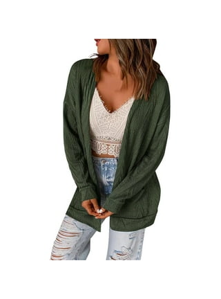 Long Chunky Cardigans for Women Lightweight Kint Sweater Fashion Hood  Outwear with Elbow Patches