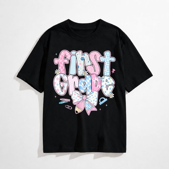 Preppy First Grade Back To School Coquette Bow Teacher T-Shirt