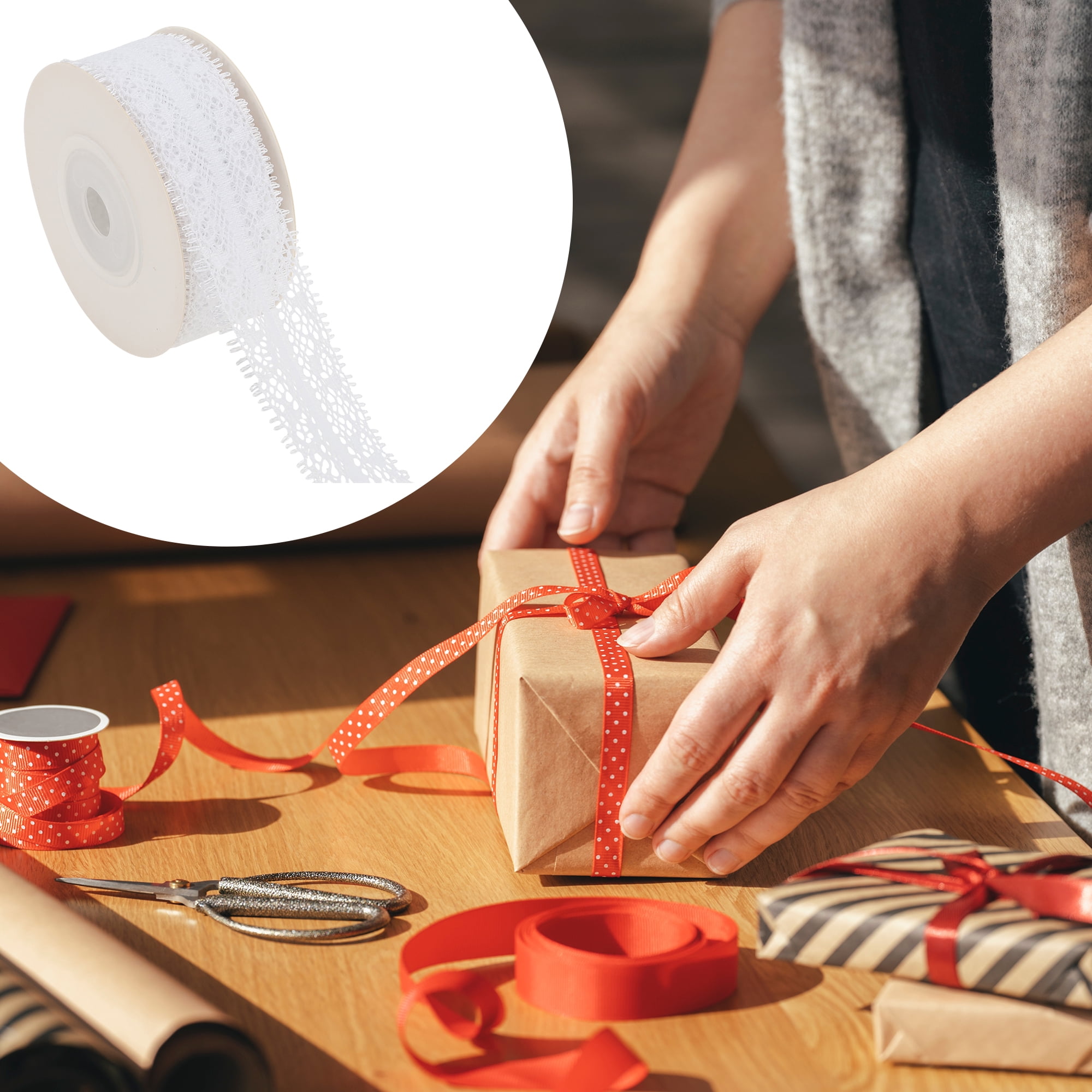 Unique Bargains Reusable Lace Gift Ribbon for Crafting Projects White Lace Style 3 1.1" x 29.53"