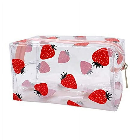 Namzi Fruit Transparent Makeup Bags For Women Girls, Clear Travel Cosmetic Bag Toiletry Organiser Pouch (Strawberry Style)