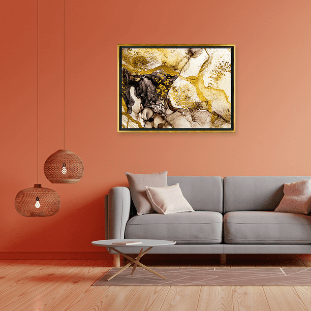 Cuadro Decorativo Maxigráfica Shop Mármol Amarillo Fantasía Dorada Canvas Abstracto Elegante