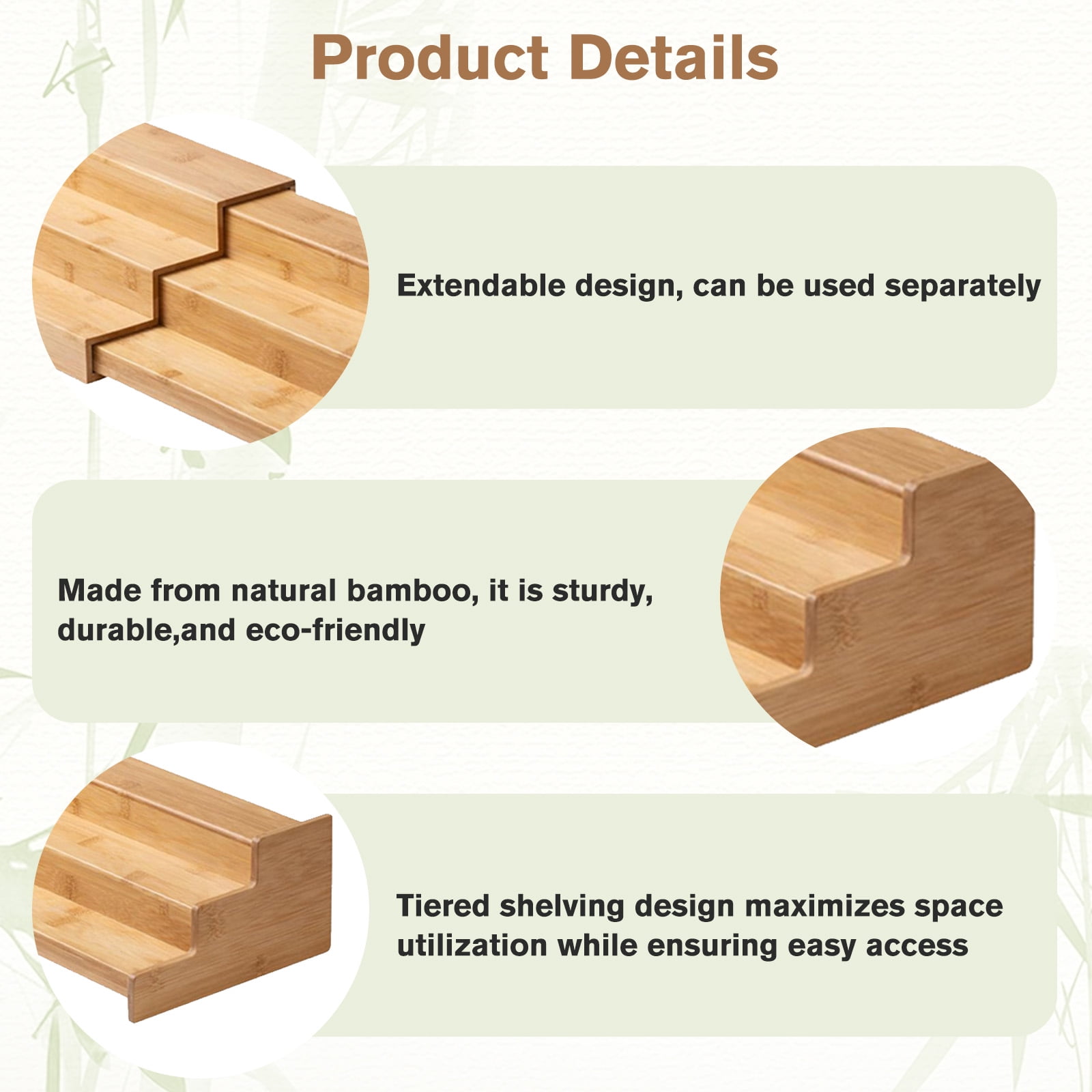 GIRACOA Expandable Bamboo Spice Rack – 3-Tier Cabinet Organizer for Kitchen, Pantry & Cupboard Storage
