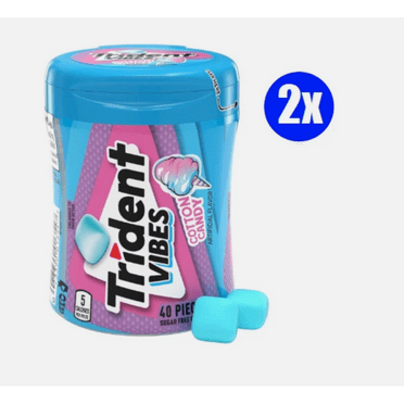Trident Vibes Sugar Free Gum, Cotton Candy, Regular Size, 40 Piece Bottle (Pack of 2)