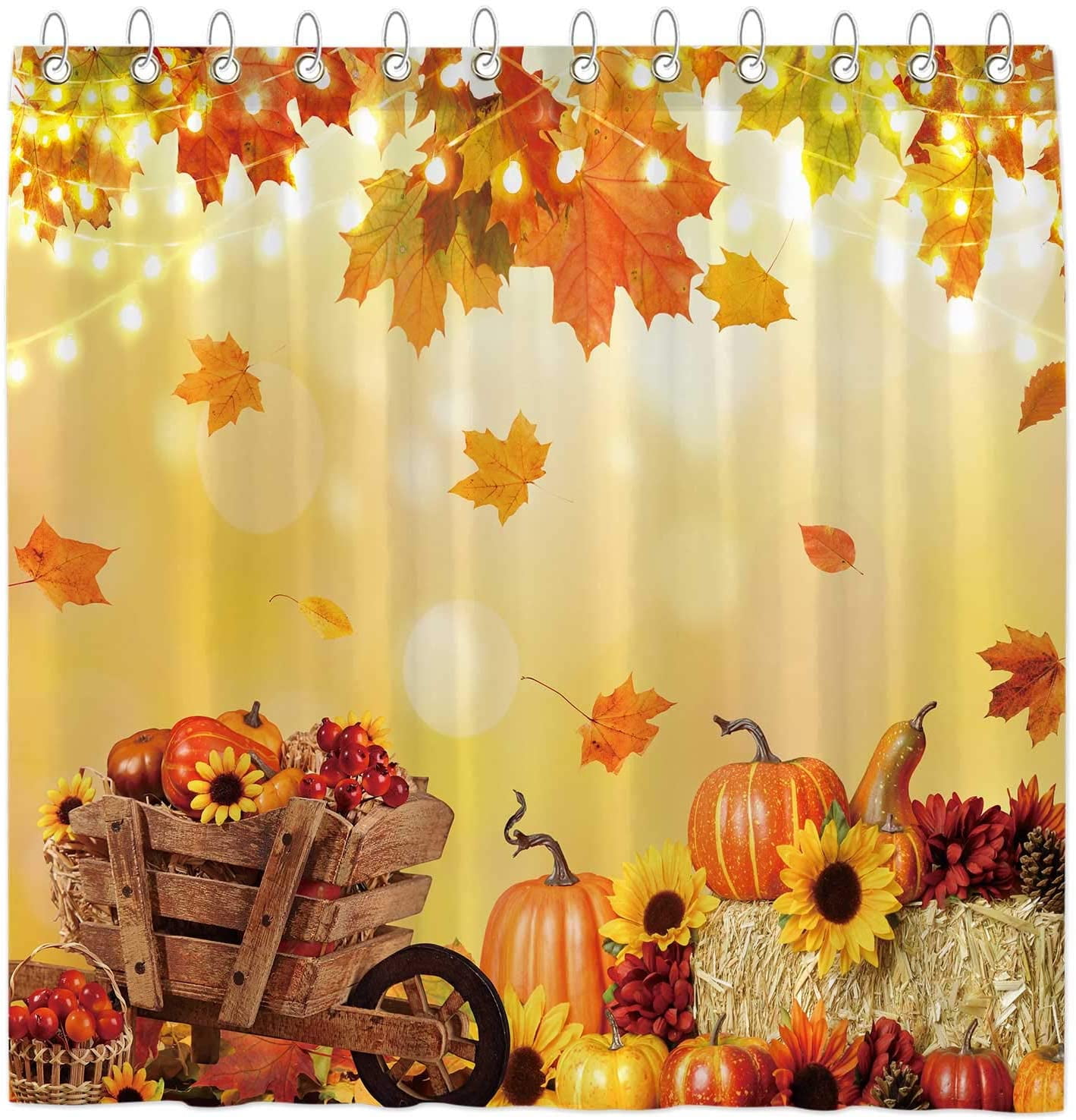 Happy Thanksgiving Day Pumpkin Bathroom Fabric Shower Curtain 180x180cm-71inch 