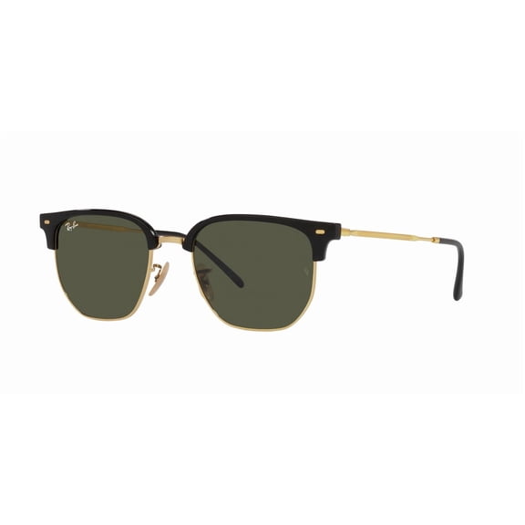 RAY-BAN RB4416 NEW CLUBMASTER Square-Round Shape Sunglasses Polished Black On Gold Frame | Green Lens 53mm