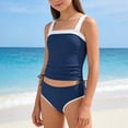 thumbnail image 5 of HCNTES Girls Swimsuit Solid Color Tankini Swimwear 2 Piece Bathing Suit Padded Swimsuits for Teens 8-12Y(Blue,15-16 Y), 5 of 6