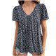 thumbnail image 1 of Blusas para Mujeres Casual, Impresión Floral Sólida de Gran Tamaño, Cuello de Manga Corta Blusa Superior, 1 of 8