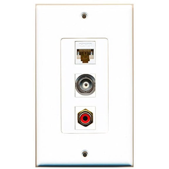 RiteAV - 1 Port RCA Red and 1 Port BNC and 1 Port Cat6 Ethernet White Decorative Wall Plate Decorative