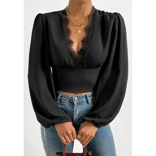 Blusa de encaje renacentista para mujer Camisa medieval de manga larga fruncida