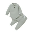 thumbnail image 1 of Qiylii Baby Girls Solid Color Outfitt,Long Sleeve Romper+Elastic Waist Pants, 1 of 7