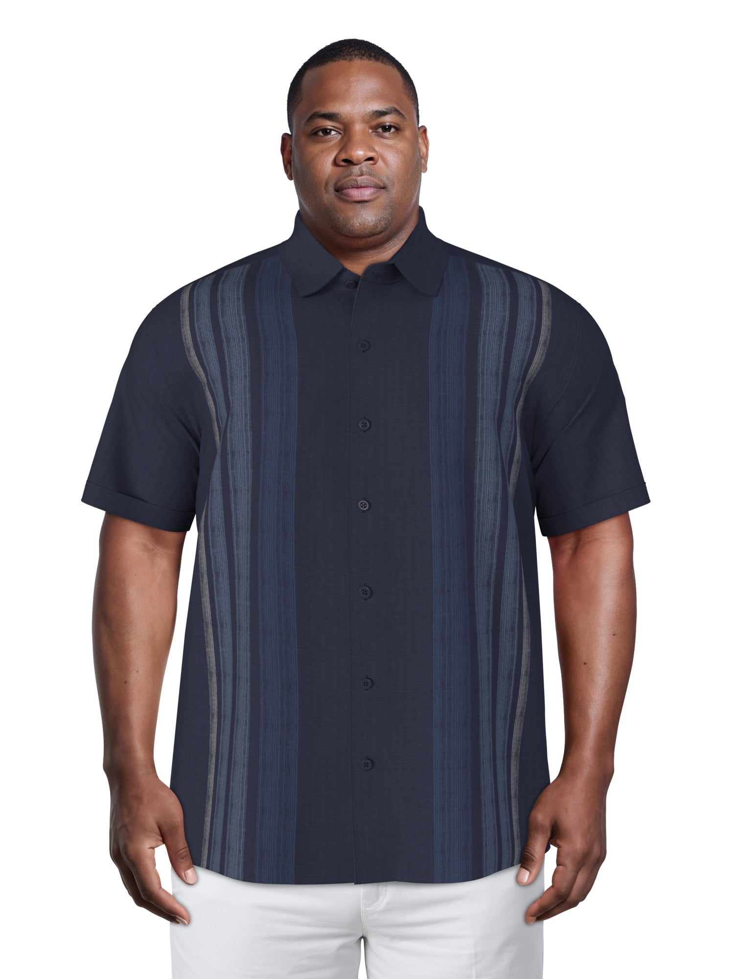 Cafe Luna Men's and Big Men's Gradient Panel Print Short Sleeve Woven Shirt, Size S-4XL