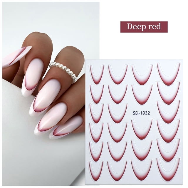Pegatinas para uñas con degradado francés. Decoración fácil de uñas. Larga duración