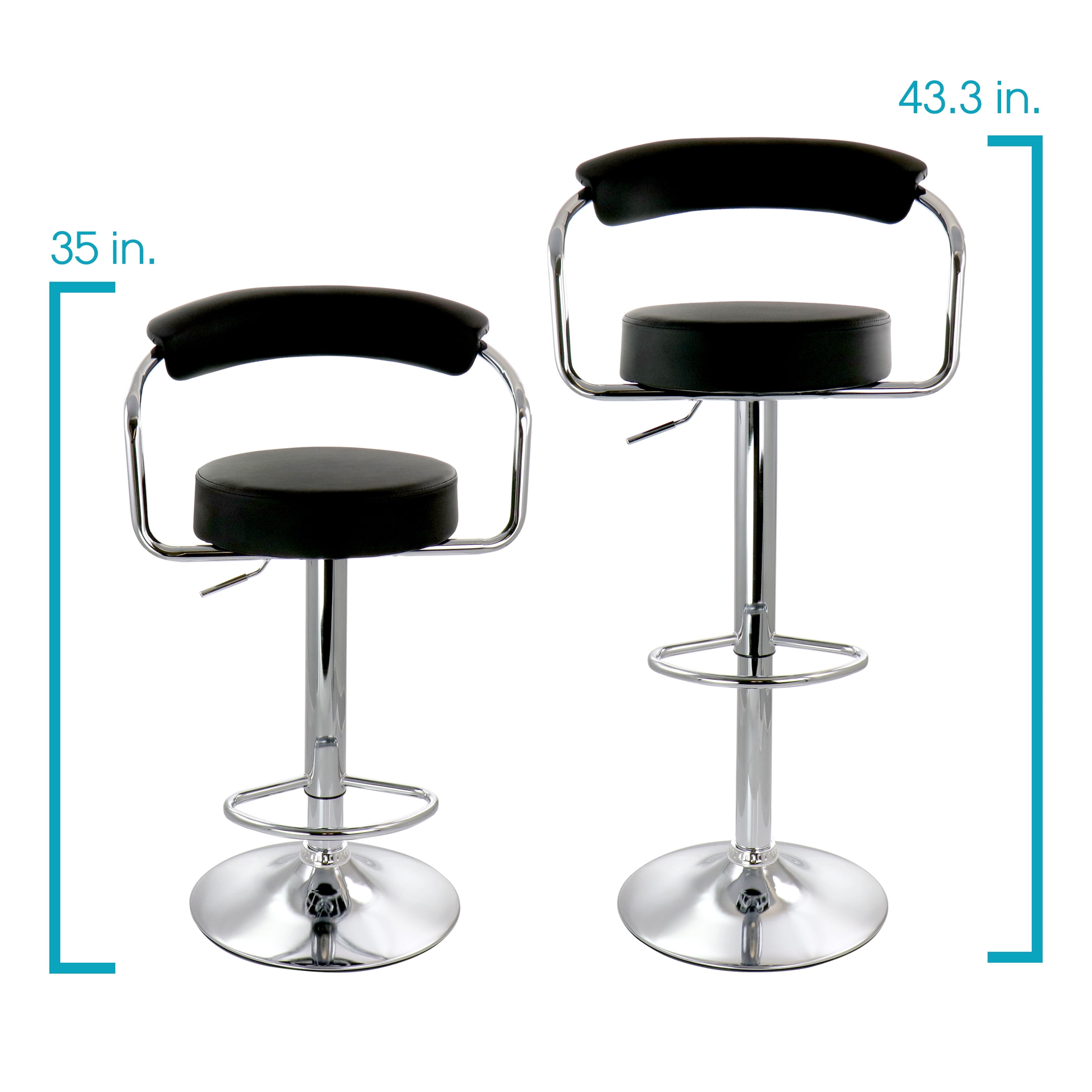 Elama Bar Stool with Adjustable Height & Swivel, Black and Chrome, Set of 2
