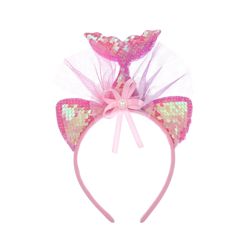 Birthday Girl Set of Unicorn Mermaid Headband & Pink Satin Sash for Girls Mermaid-F 