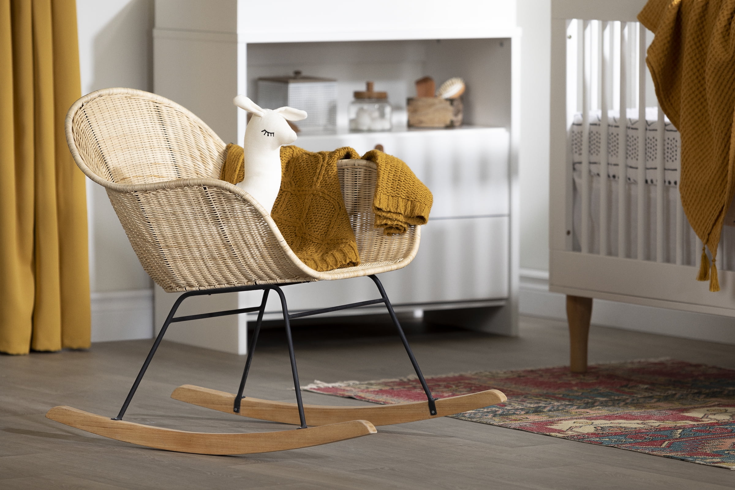 South Shore Balka Bohemian Rocking Chair in Rattan, Beige
