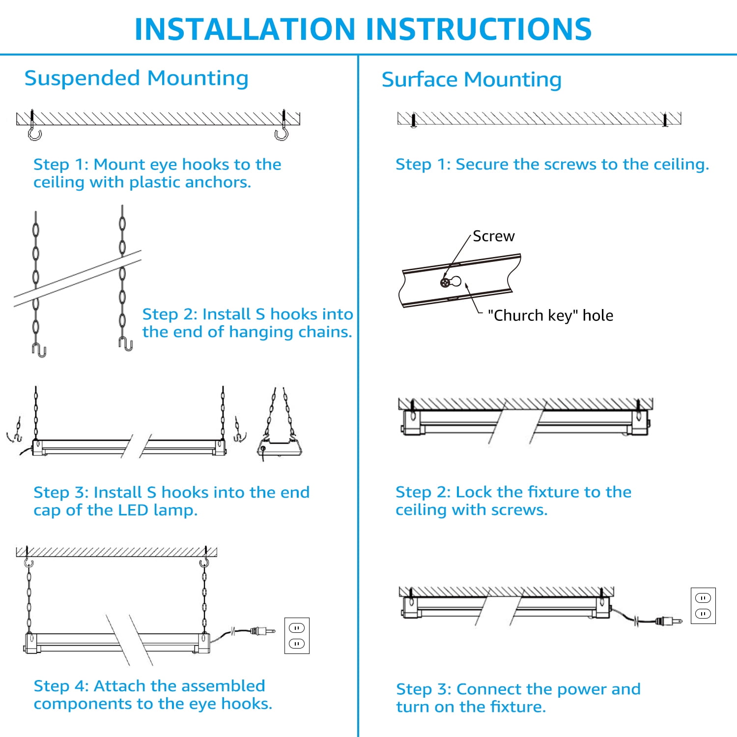 6 Pack Motion Sensor 4FT LED Utility Shop Light, 40W Plug in Linkable Light Fixtures, for Garage, Workshop, 4000lm, 5000K Daylight, Suspension & Flush Mount, FCC, ETL Certified