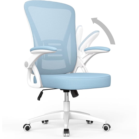 Ergonomic Office Chair, Mid-Back Computer Chair with Adjustable Height, Flip-Up Arms and Lumbar Support,  Mesh Desk Chair for Home Study Working