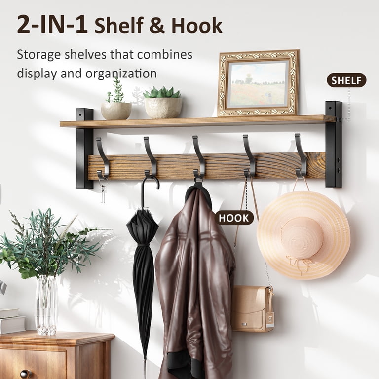 Optish 24-Inch Wall-Mounted Coat Rack with Shelf, Brown photo 6