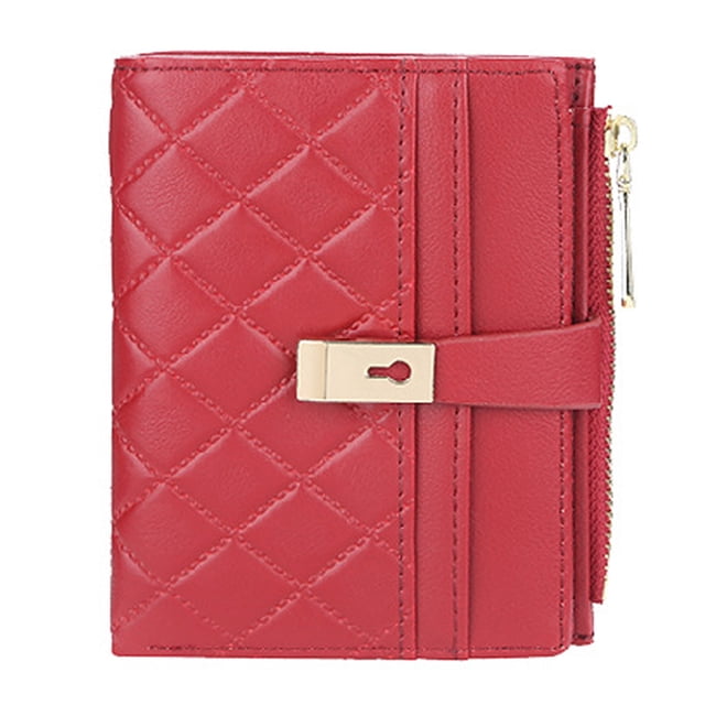 Cartera pequeña para mujer, billetera minimalista de cuero PU con dos pliegues y tarjetero