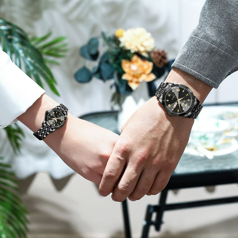 OLEVS Matching Black Watches Womens and Mens Romantic Gifts Set of 2 for Valentine s Day Anniversary Lovers Wedding