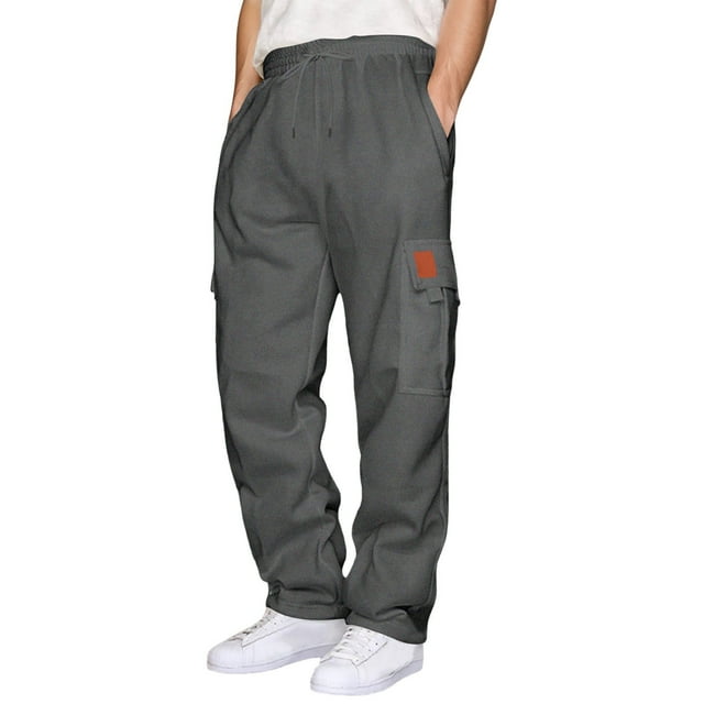 Men's Casual Utility Joggers Comfortable Solid Color Work Pants with Multiple Pockets for Outdoor and Daily Wear