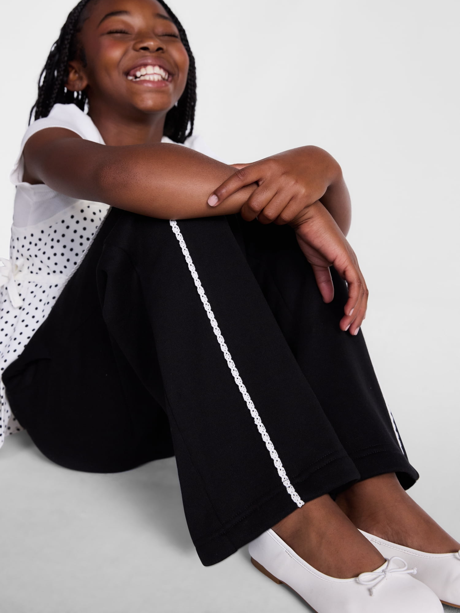 Wonder Nation Girls Wide Leg Sweatpants with Crochet Trim, Sizes 4-18 & Plus