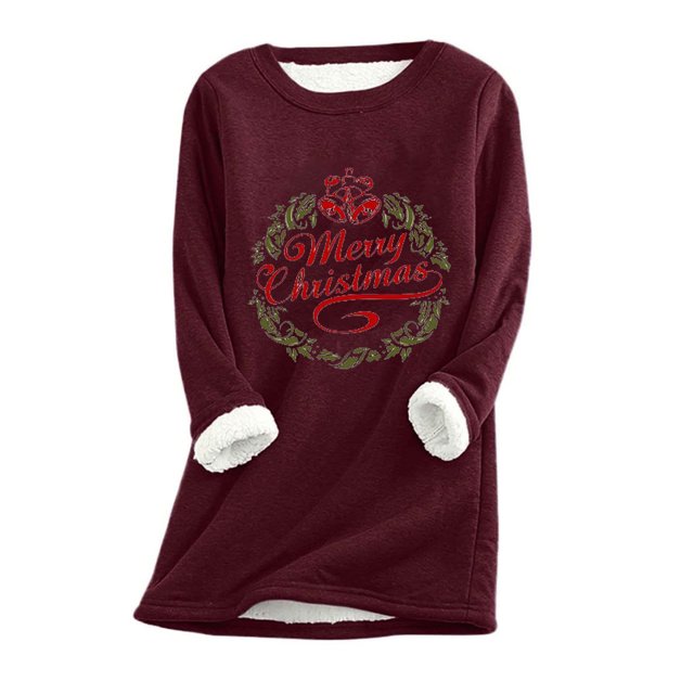 Pntutb Hauts de Noël pour Femmes Liquidation Mode Féminine Impression de Noël Manches Régulières Hiver Ample Vacances Décontracté Manches Col Rond Chemise Hauts