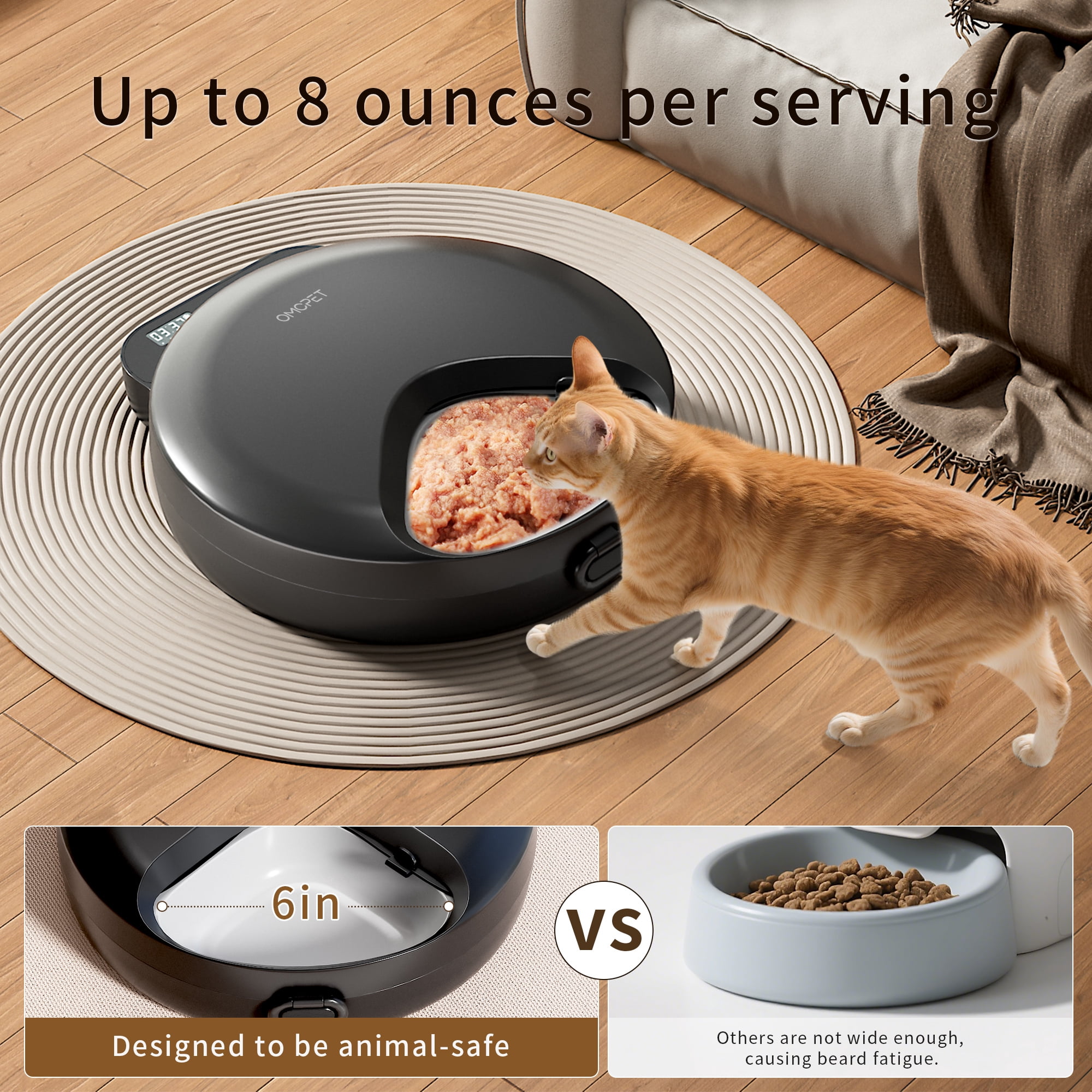 OUDOSPRS Automatic Cat Feeder Wet Food, Auto Refrigerated Wet/Dry Food Feeder with 2 Ice Packs, 4 Meal Timed Fresh Foods Dispenser for Kitty Puppy Automatic Food Bowl, Easy to Clean, Black