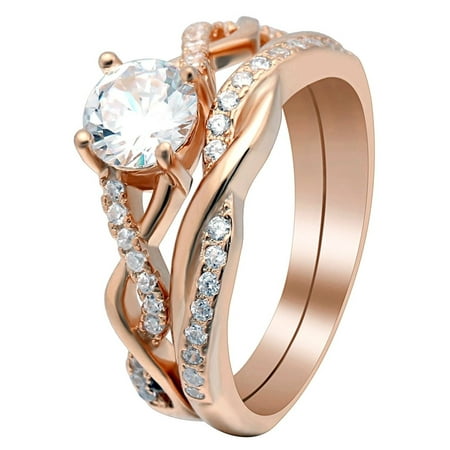 Queena Twisted Rose Gold over Sterling Engagement Ring Wedding Band Bridal