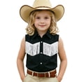 thumbnail image 3 of XAOFW Boys Girls Kids Western Cowboy Shirt Fringe Shirt Sleeveless Lapel Button Down Graphic Hippie Shirts Soft Tops 5-6 Years, 3 of 6