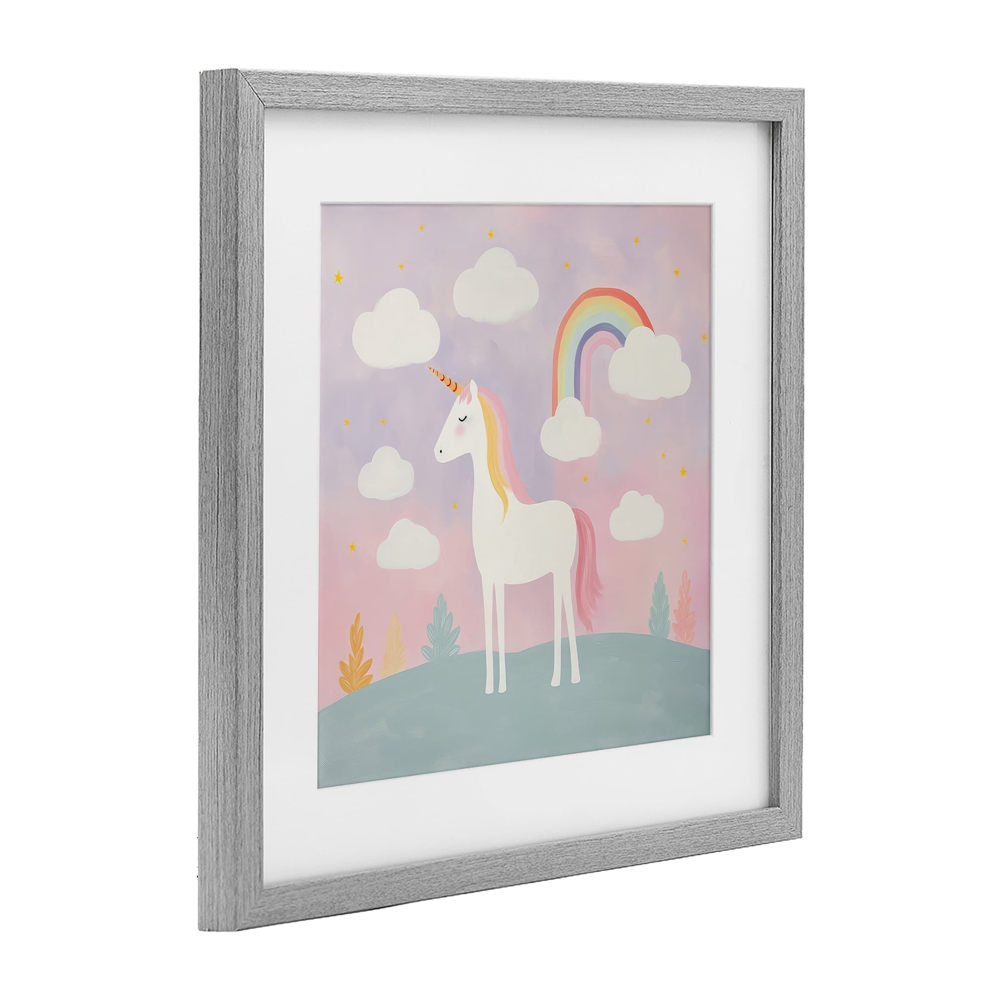 Stupell Industries Mystical Unicorn with Rainbow & Clouds Gray Framed Print Under Glass, design by Lazar Studio