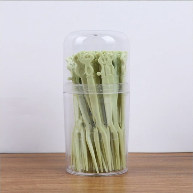 pstuiky 50 tenedores desechables de plástico para fruta, de dos dientes, ideales para postres y pasteles.