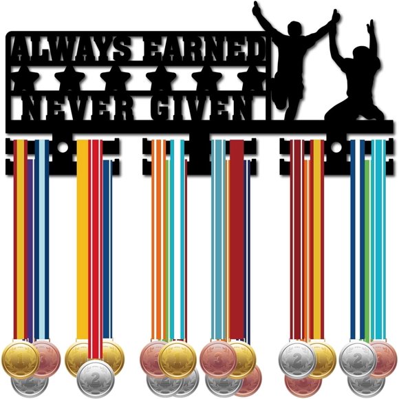 Medal Holder Medal Hangers Display Acrylic Medal Rack Sports Medal Frame Hanging Wall Black Mounted Rack Stars for Soccer Running Karate Swimming 11.4 x 5.1 Inch-Always Earned Never Given