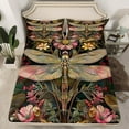 thumbnail image 2 of Manfei Cartoon Dragonfly Queen Sheet Sets for Kids, Mystic Bohemian Animal Flat Sheet, Tribal Western Damask Queen Fitted Sheet, Super Cozy Room Decor, 4-Piece, 2 of 7