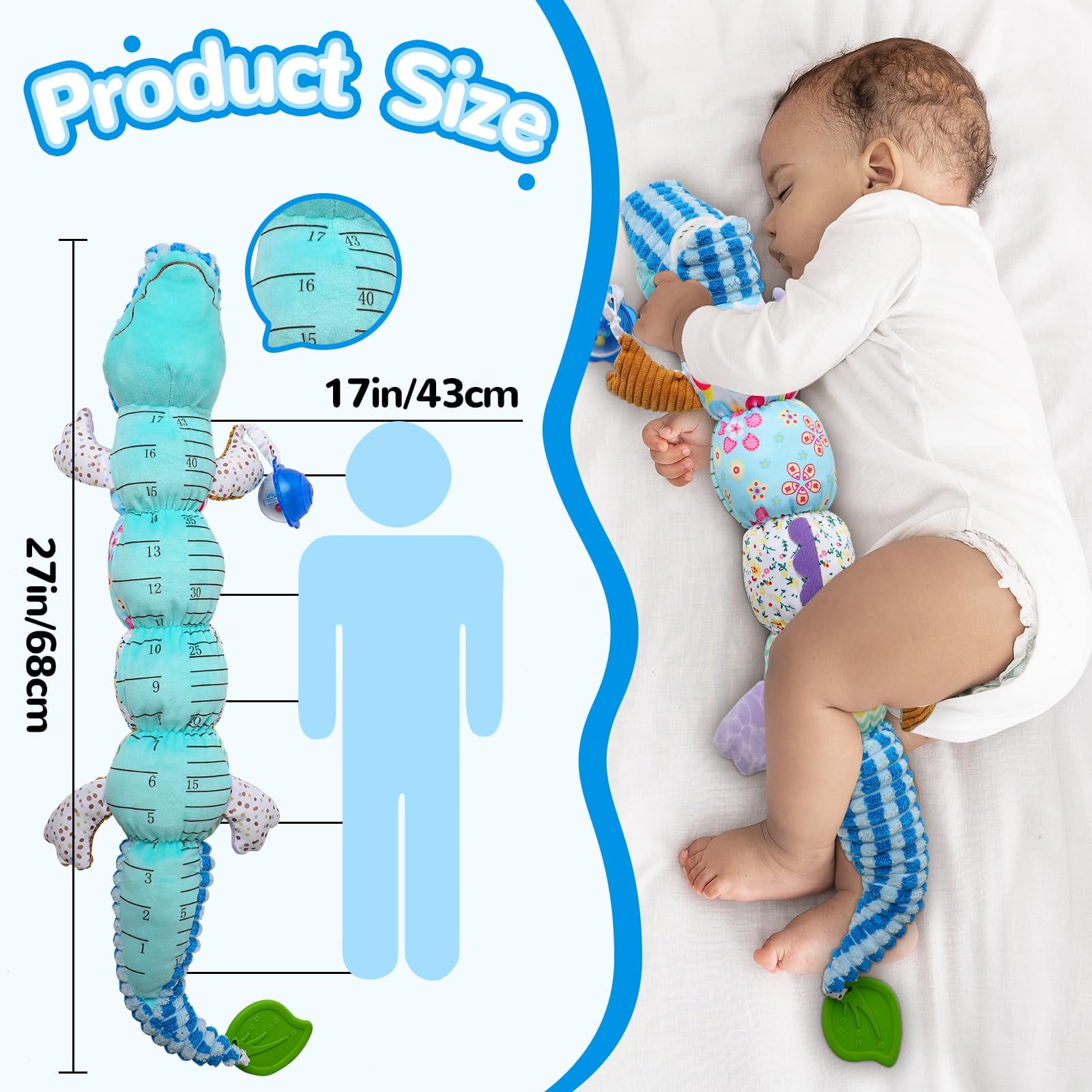 Baby Toys Musical Crocodile,Infant Toys Stuffed Animals with Ruler Design,Baby Boy Toys 6 to 12 Months,Infant 3 4 5 7 8 9 Months Old Baby Toys
