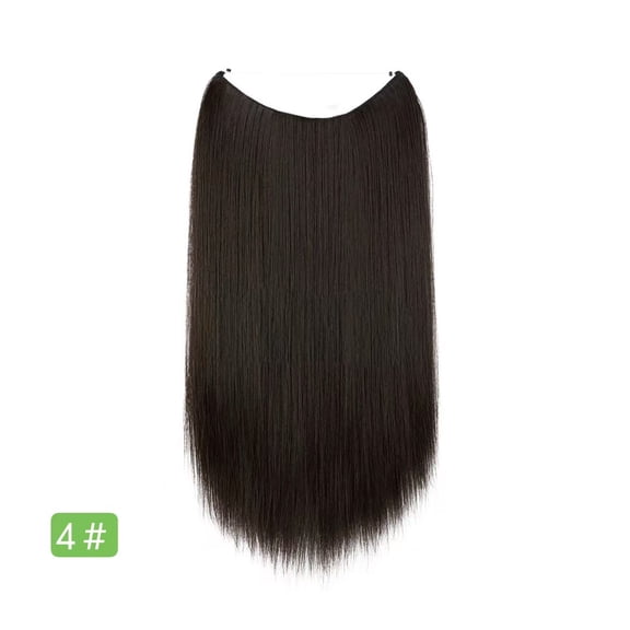Xiao Hua one-piece straight hair extensions, 16 inch long wig with invisible thread design, suitable for curly or straight hair, multi-functional styling wig, dark brown, 1 piece
