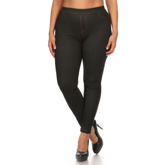 LAVRA Women's Plus Size Fleece Lined Real Pocket Jeggings Jean Leggings