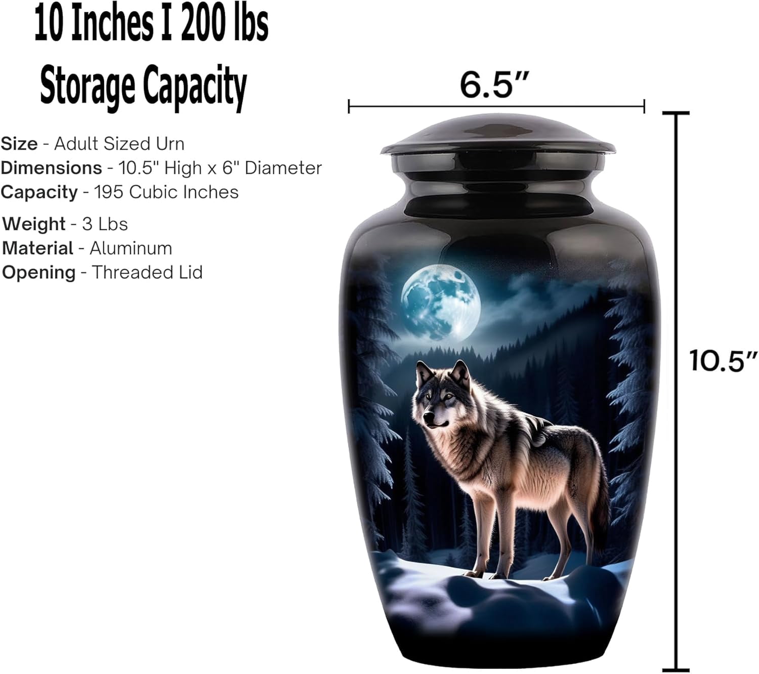 Wolf urn, Wolf Night urn  Forever Adult Cremation Urns for Ashes- Adult Classic Wolves Pictured Cremation Urn for Human Ashes,