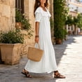 thumbnail image 6 of Blmnix Peplum Dresses for Women 2026 Off The Shoulder Long Summer Dresses with Pockets Under Dress White Short Sleeve Boat Neck Cocktail-Length Women Summer Dresses XL, 6 of 6