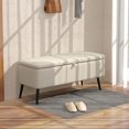 thumbnail image 2 of HOMCOM Banc Ottoman de Rangement, Repose-Pieds en Tissu de Lin Blanc Crème, 2 of 10