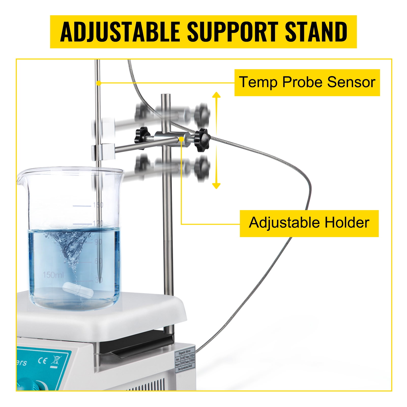 Walter Products™ Digital Hotplate Magnetic Stirrer with Temperature Probe  and Support Stand