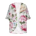 thumbnail image 4 of Nrmvnmi Women Open Front Lightweight Cardigan Summer Puff Sleeve Cardigans Fashion Floral Printed Kimono Cardigan Casual Loose Fit Cover Up Blouse Tops, 4 of 5