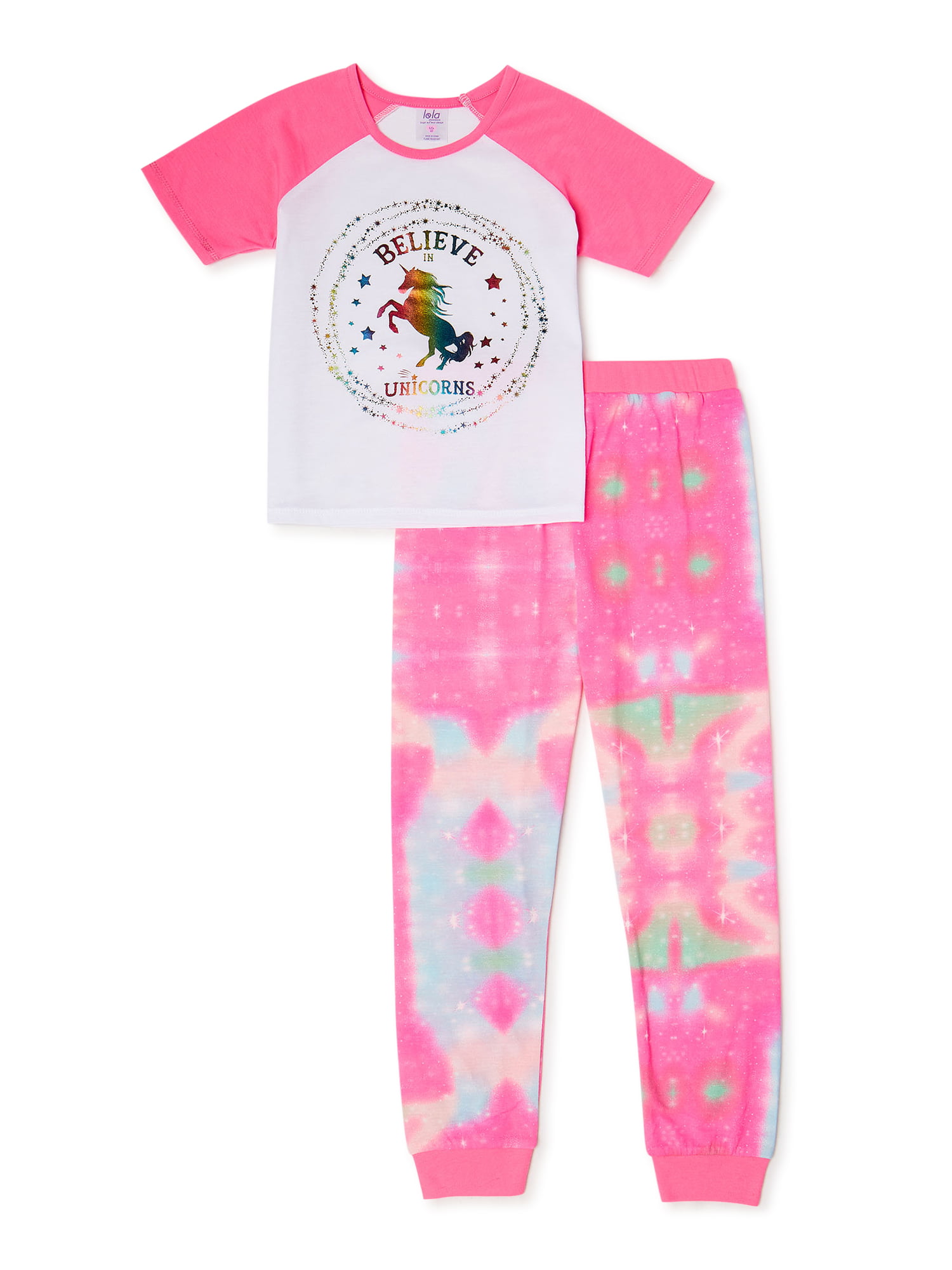 LOLA Girls Short Sleeve Top and Pants, 2-Piece Pajama Set, Sizes 4-16 ...