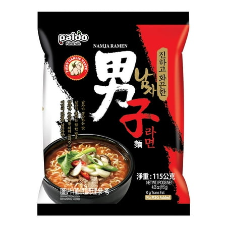 Paldo Fun & Yum Namja Ramen Hot & Spicy Instant Noodles, Pack of 10, Fiery Garlic Flavored Broth, Best Oriental Style Korean Ramyun, Spicy Ramen Challenge, K-Food, 팔도 남자라면 115g (4.05 oz) x 10