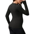 thumbnail image 3 of INSPIRE CHIC Maternity Slim Fit Shirt Stretchy Long Sleeve T-Shirts Thumbholes Round Neck Pregnancy Yoga Top M Black, 3 of 6